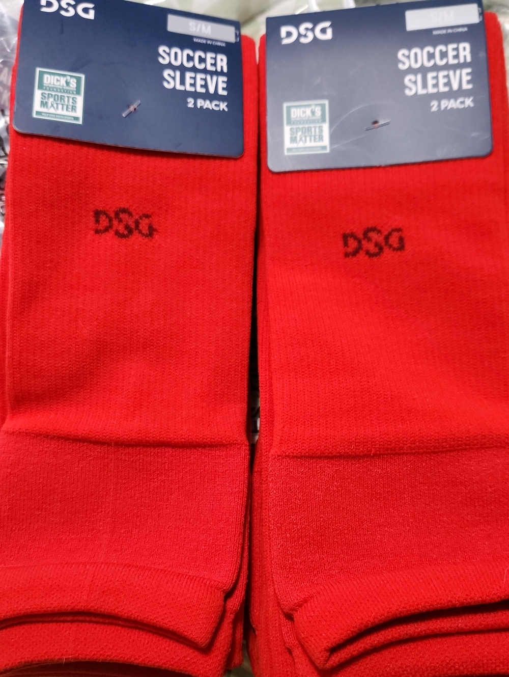 DSG Red Men's Soccer Sleeve Socks 2-Pack In Each . Two Sets Sz S/M
